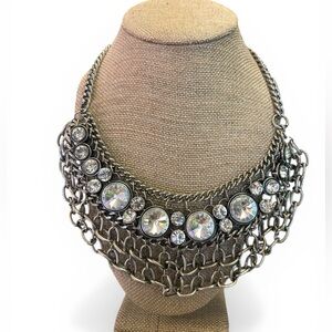 Silver Statement Necklace with Crystal Accents